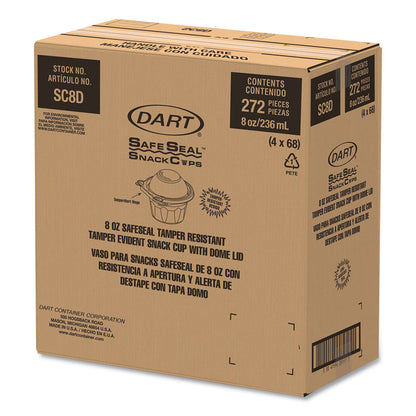 ClearPac SafeSeal Tamper-Resistant, Tamper-Evident Containers, Snack Cup, Domed Lid, 8 oz, Clear, Plastic, 272/Carton