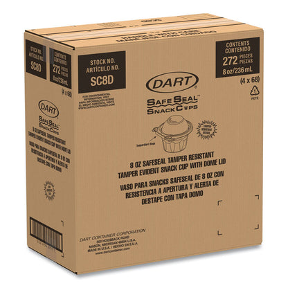ClearPac SafeSeal Tamper-Resistant, Tamper-Evident Containers, Snack Cup, Domed Lid, 8 oz, Clear, Plastic, 272/Carton