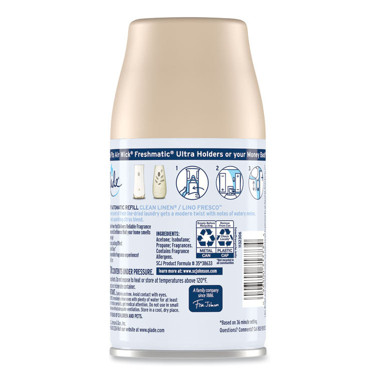 Automatic Air Freshener, Clean Linen, 6.2 oz Spray Can, 6/Carton