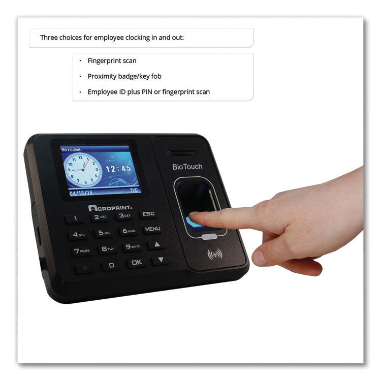 BioTouch Time Clock and Badges Bundle, 10,000 Employees, Black