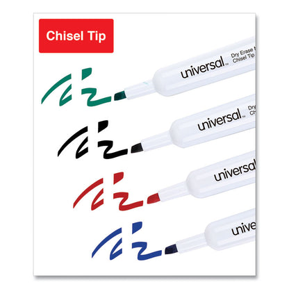 Dry Erase Marker, Broad Chisel Tip, Assorted Colors, 4/Set