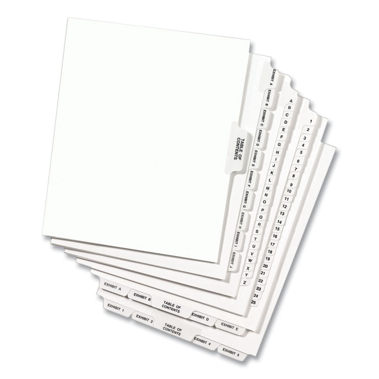 Preprinted Legal Exhibit Side Tab Index Dividers, Avery Style, 10-Tab, 13, 11 x 8.5, White, 25/Pack