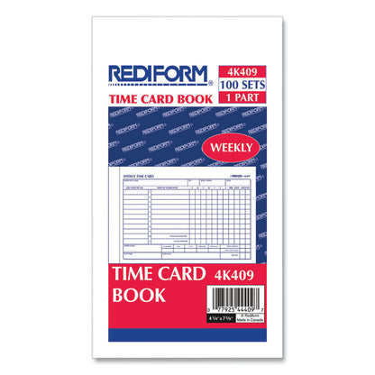 Weekly Employee Time Cards, Sunday-Saturday, One Side, 4.25 x 7, 100/Pad