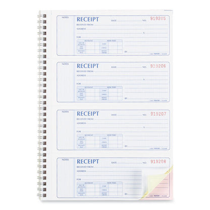 Money Receipt Book, FormGuard Cover, Three-Part Carbonless, 7 x 2.75, 4 Forms/Sheet, 100 Forms Total