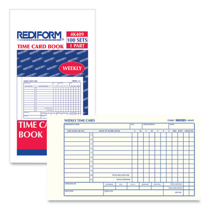 Weekly Employee Time Cards, Sunday-Saturday, One Side, 4.25 x 7, 100/Pad
