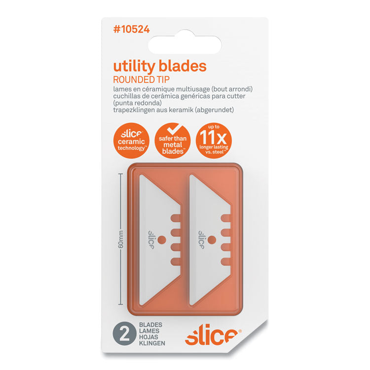 Safety Utility Knife Blades, Rounded Tip, Ceramic Zirconium Oxide, 2/Pack