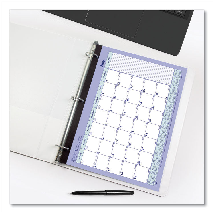 Academic 13-Month Binder-Insertable Desk Pad Calendar, 11 x 8.5, White/Blue/Green Sheets, 13-Month: July 2025 to July 2026