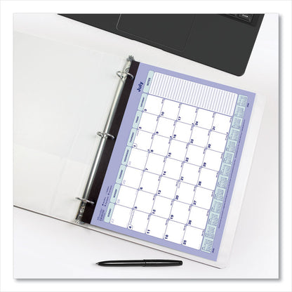 Academic 13-Month Binder-Insertable Desk Pad Calendar, 11 x 8.5, White/Blue/Green Sheets, 13-Month: July 2025 to July 2026