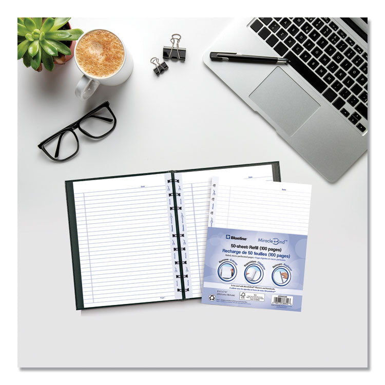 Ruled Paper Refill Sheets for all MiracleBind Notebooks and Planners, 9.25 x 7.25, White/Blue Sheets, Undated, 50/Pack