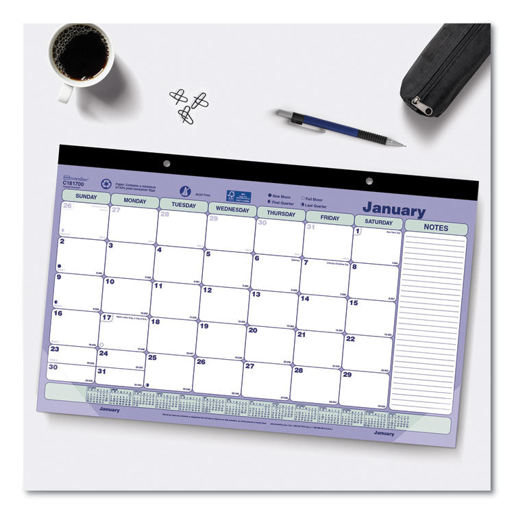 Monthly Desk Pad Calendar, 17.75 x 10.88, White/Blue/Green Sheets, Black Binding, Clear Corners, 12-Month (Jan to Dec): 2026
