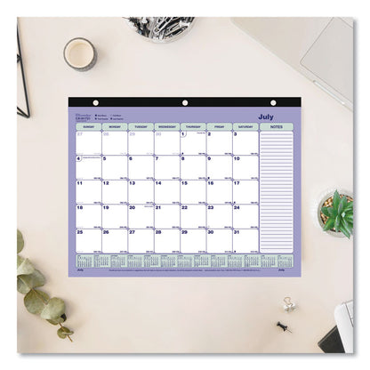 Academic 13-Month Binder-Insertable Desk Pad Calendar, 11 x 8.5, White/Blue/Green Sheets, 13-Month: July 2025 to July 2026