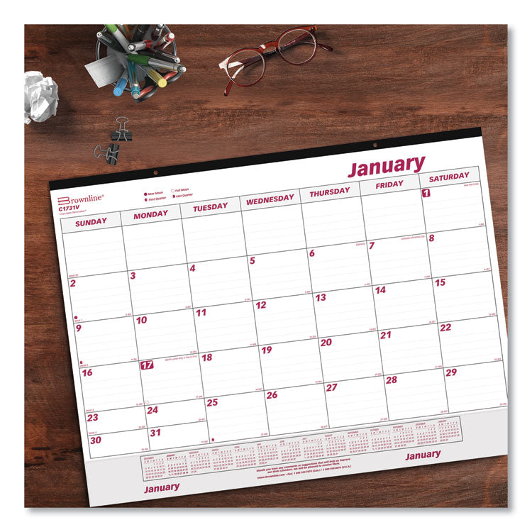 Monthly Desk Pad Calendar, 22 x 17, White/Burgundy Sheets, Black Binding, Clear Corners, 12-Month (Jan to Dec): 2026