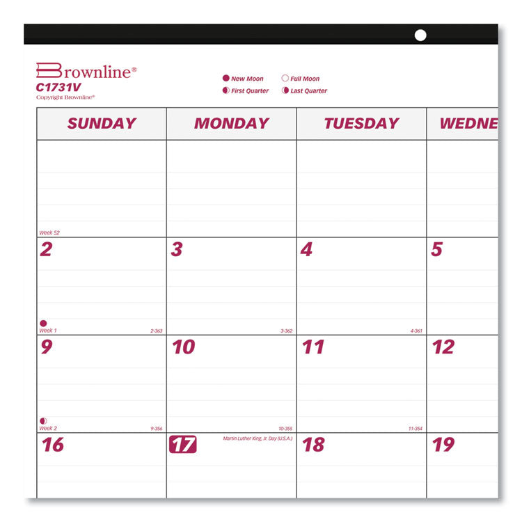Monthly Desk Pad Calendar, 22 x 17, White/Burgundy Sheets, Black Binding, Clear Corners, 12-Month (Jan to Dec): 2026