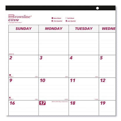Monthly Desk Pad Calendar, 22 x 17, White/Burgundy Sheets, Black Binding, Clear Corners, 12-Month (Jan to Dec): 2026
