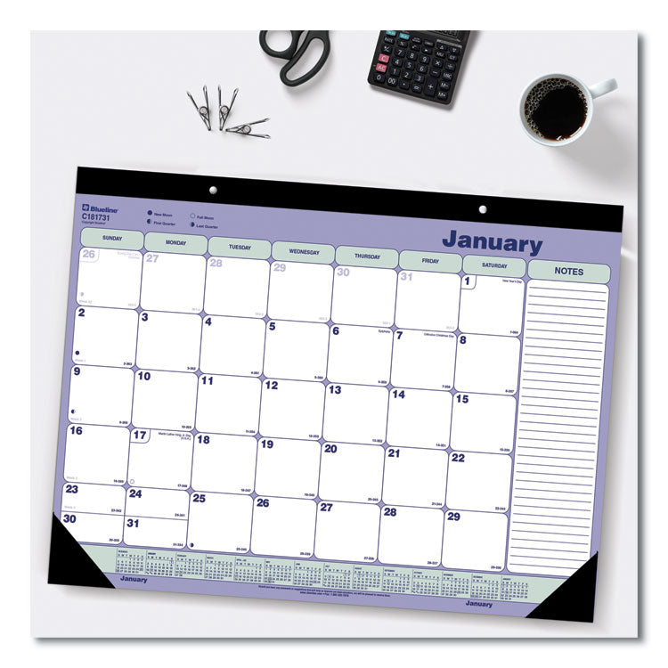 Monthly Desk Pad Calendar, 21.25 x 16, White/Blue/Green Sheets, Black Binding, Black Corners, 12-Month (Jan to Dec): 2026