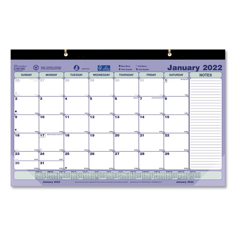 Monthly Desk Pad Calendar, 17.75 x 10.88, White/Blue/Green Sheets, Black Binding, Clear Corners, 12-Month (Jan to Dec): 2026