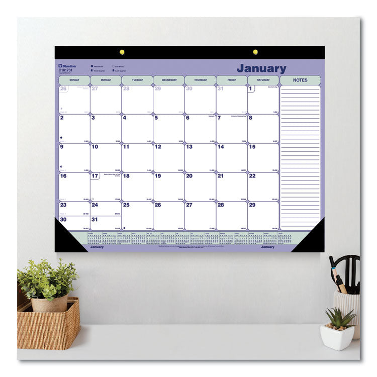 Monthly Desk Pad Calendar, 21.25 x 16, White/Blue/Green Sheets, Black Binding, Black Corners, 12-Month (Jan to Dec): 2026