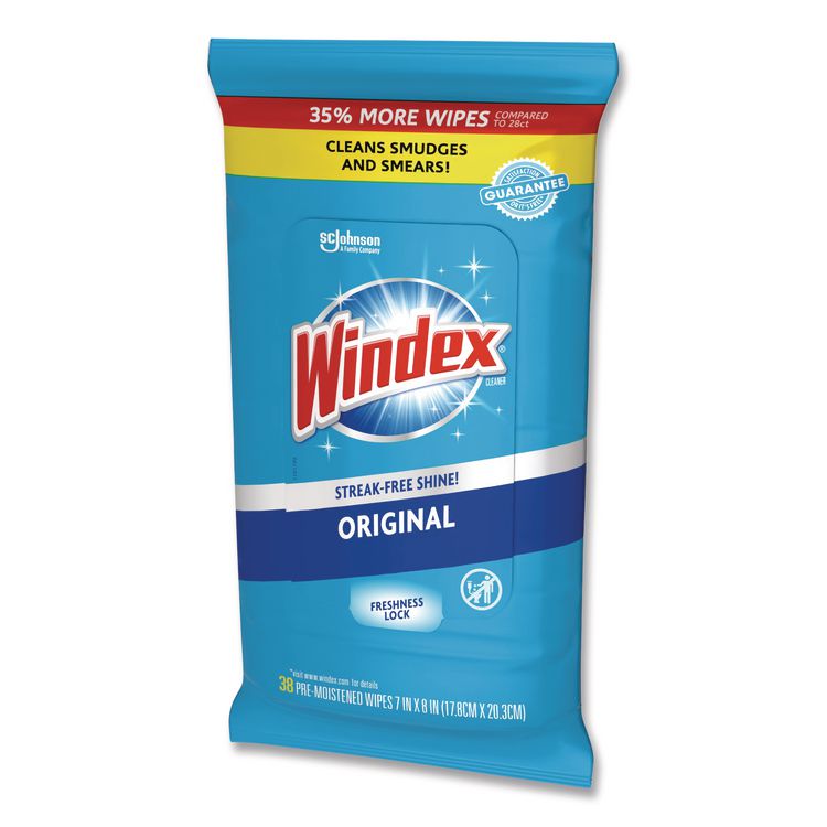 Glass and Surface Wet Wipe, Cloth, 7 x 8, Unscented, White, 38/Pack