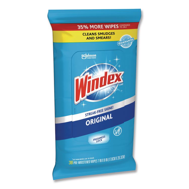 Glass and Surface Wet Wipe, Cloth, 7 x 8, Unscented, White, 38/Pack, 12 Packs/Carton