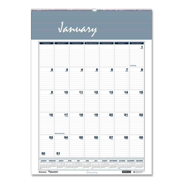 7510016935087, SKILCRAFT 12-Month Wall Calendar, 15.5 x 22, White/Blue/Gray Sheets, 12-Month (Jan to Dec): 2026