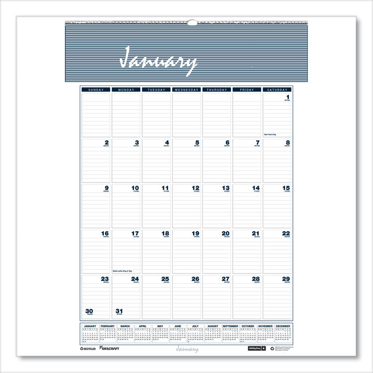 7510016935083, SKILCRAFT 12-Month Wall Calendar, 8.5 x 11, White/Blue/Gray Sheets, 12-Month (Jan to Dec): 2026