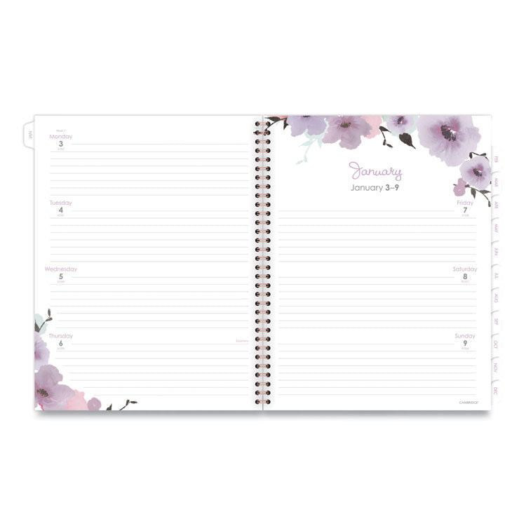 Mina Weekly/Monthly Planner, Floral Artwork, 11 x 8.5, White/Violet/Peach Cover, 12-Month (Jan to Dec): 2026