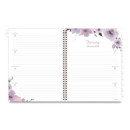 Mina Weekly/Monthly Planner, Floral Artwork, 11 x 8.5, White/Violet/Peach Cover, 12-Month (Jan to Dec): 2026