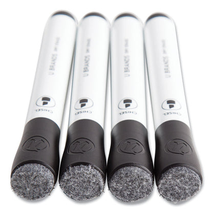 Chisel Tip Low-Odor Dry-Erase Markers with Erasers, Broad Chisel Tip, Black, Dozen