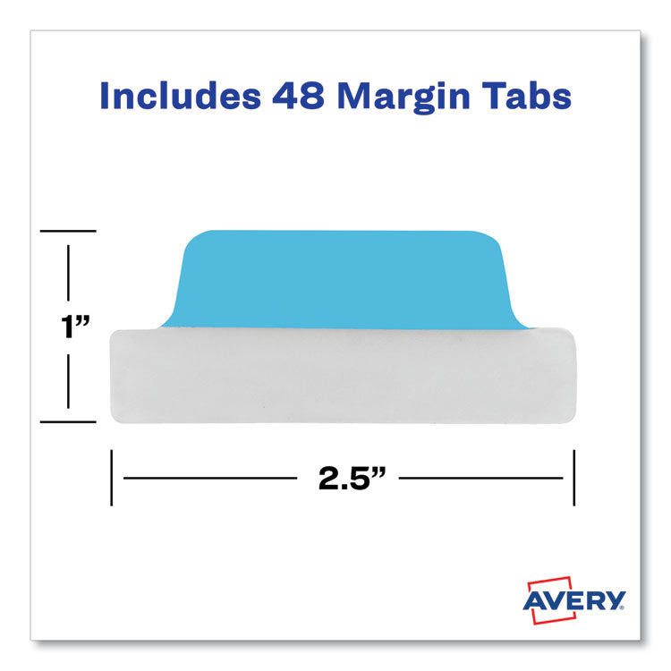Ultra Tabs Repositionable Tabs, Margin Tabs: 2.5" x 1", 1/5-Cut, Assorted Colors, 48/Pack