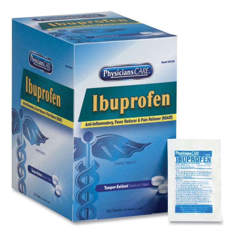 Ibuprofen Pain Reliever Tablets, Two-Pack, 125 Packs/Box