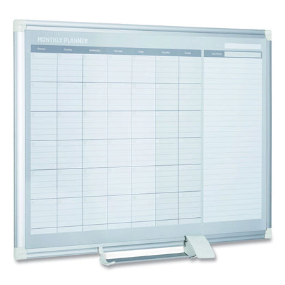 Magnetic Dry Erase Calendar Board, Monthly Planning/Scheduling, 48" x 36", White Surface, Satin Aluminum Frame