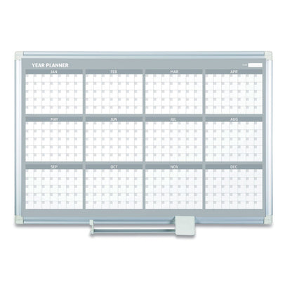 Magnetic Dry Erase Calendar Board, 12-Month Planning/Scheduling, 48" x 36", White Surface, Satin Aluminum Frame