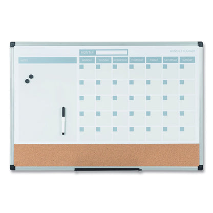 3-in-1 Calendar Planner, Monthly Planning/Scheduling Calendar, 36" x 24", White Surface, Satin Aluminum Frame