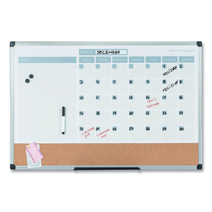3-in-1 Calendar Planner, Monthly Planning/Scheduling Calendar, 36" x 24", White Surface, Satin Aluminum Frame