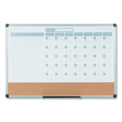3-in-1 Calendar Planner, Monthly Planning/Scheduling Calendar, 36" x 24", White Surface, Satin Aluminum Frame