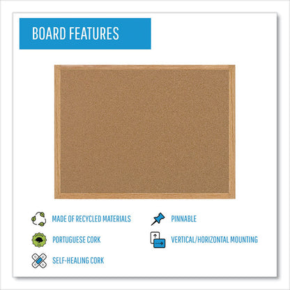 Earth Cork Board, 72" x 48", Tan Surface, Oak Finished Wood Frame