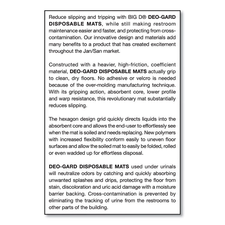 Deo-Gard Disposable Urinal Mat, Shield-Shaped, Fresh Mountain Air Scent, Charcoal Gray Perforated Surface, 17.5 x 20.5, 6/CT