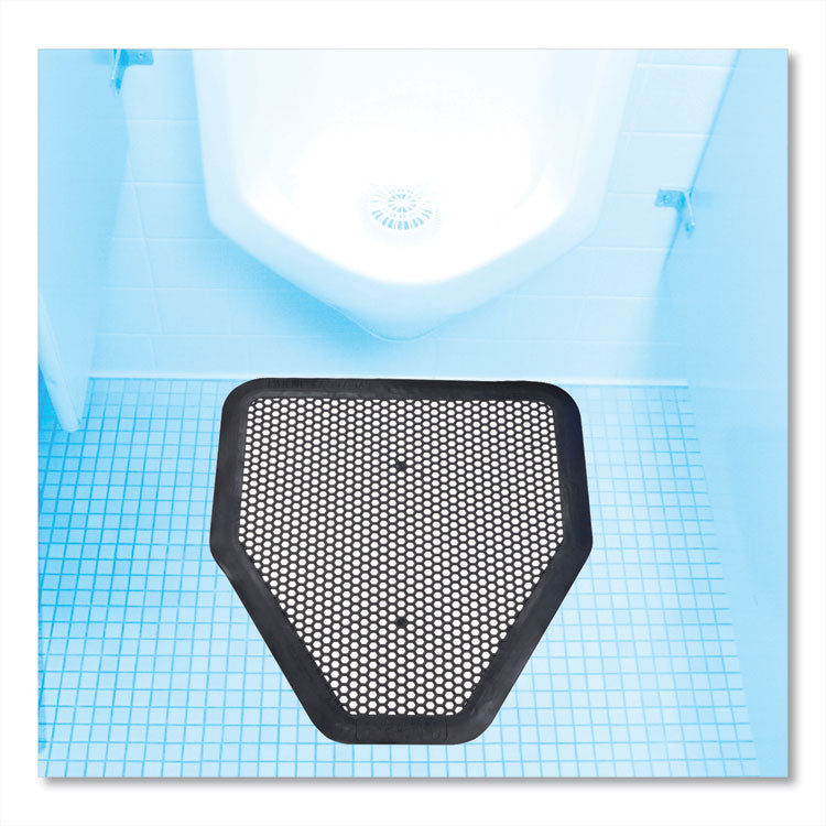 Deo-Gard Disposable Urinal Mat, Shield-Shaped, Fresh Mountain Air Scent, Charcoal Gray Perforated Surface, 17.5 x 20.5, 6/CT