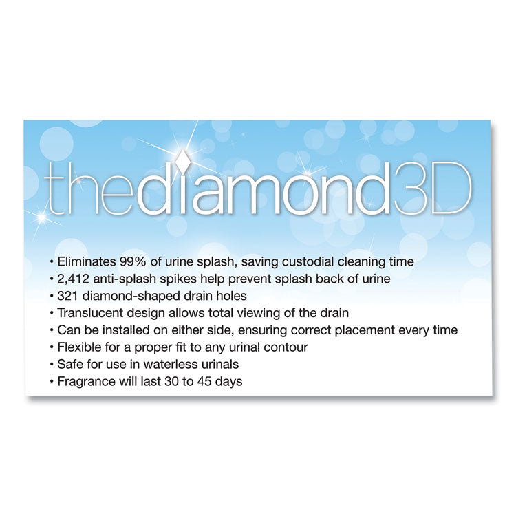 Diamond 3D Urinal Screen, Melon Mist Scent, Clear, 10/Pack, 6 Packs/Carton