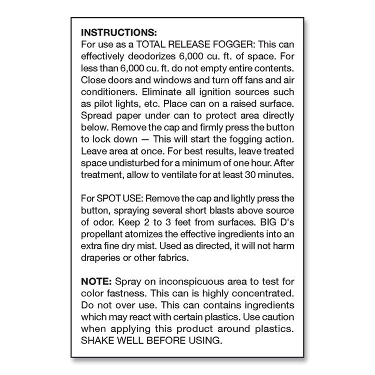 Odor Control Fogger, Mountain Air Scent, 5 oz Aerosol Spray, 12/Carton