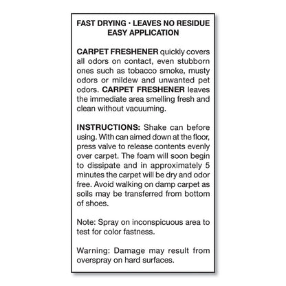 No-Vacuum Carpet Freshener, Fresh Scent, 14 oz Aerosol Spray, 12/Carton