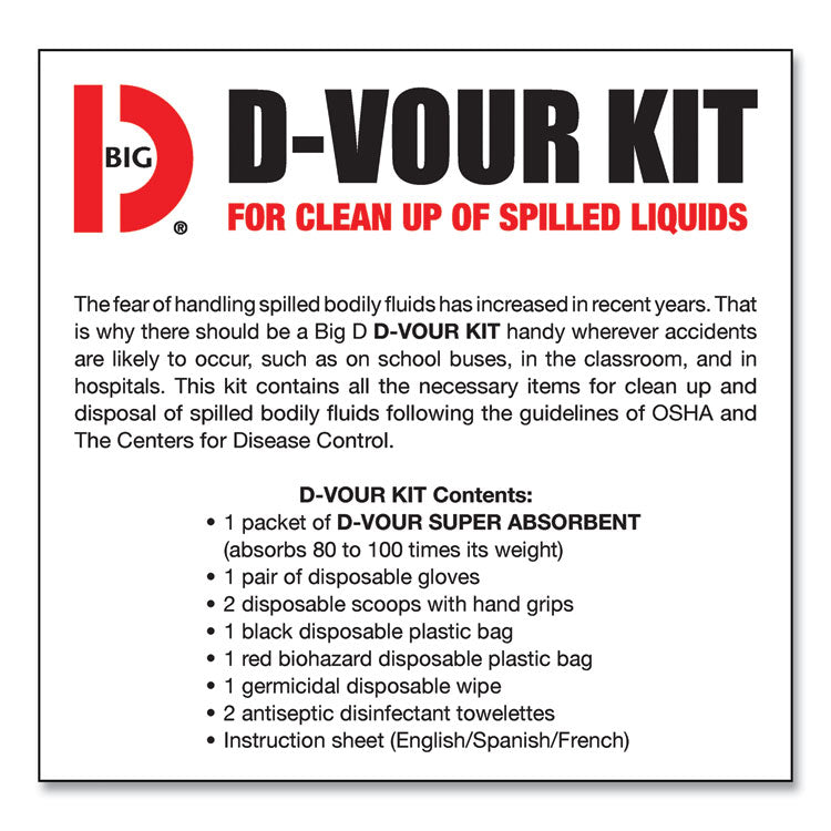 D'vour Clean-up Kit, Powder, All Inclusive Kit, 6/Carton