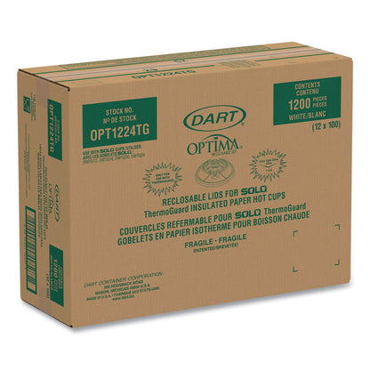 Optima Reclosable Lids for Paper Hot Cups, Fits 12 oz to 24 oz Hot Cups, Plastic, White, 1,200/Carton