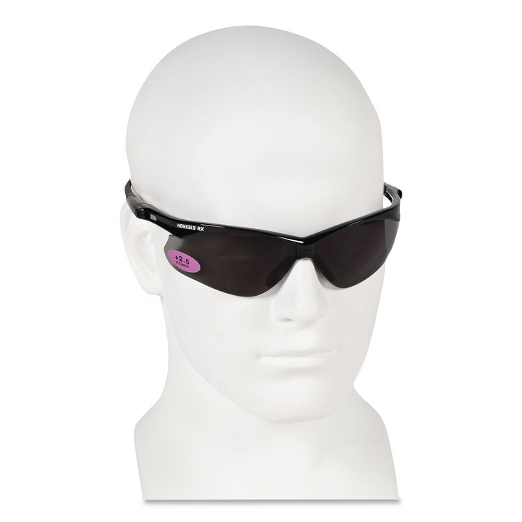 Nemesis Readers Safety Glasses, 2.5+ Diopter, Black Half Frame, Smoke Dual Lens, 6/Box