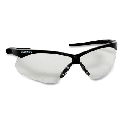 Nemesis Readers Safety Glasses, 3.0+ Diopter, Black Half Frame, Clear Dual Lens, 6/Box