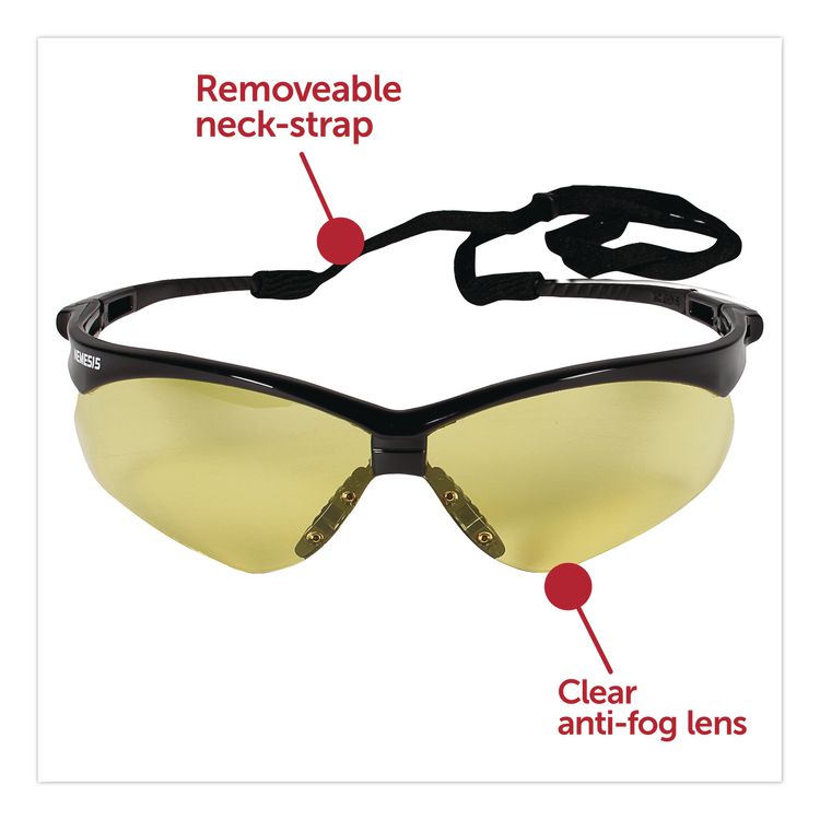 Nemesis Safety Glasses, Black Half Frame, Amber Dual Lens, 12/Box