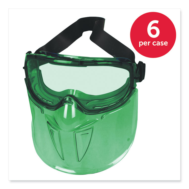V90 Shield Safety Goggles with Face Shield, OTG, Green Shade 3 VLT Anti-Fog Lens, Black Frame, 6/Box