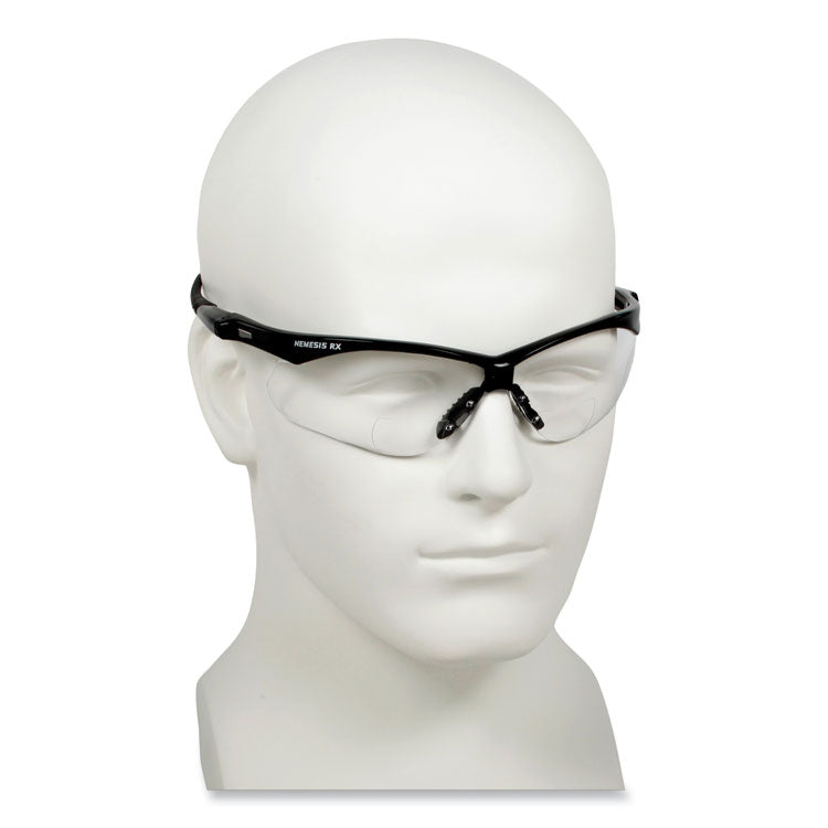 Nemesis Readers Safety Glasses, 3.0+ Diopter, Black Half Frame, Clear Dual Lens, 6/Box