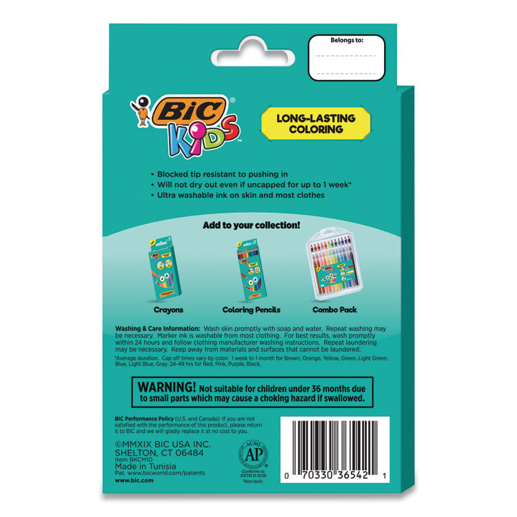 Kids Ultra Washable Markers, Medium Bullet Tip, Assorted Colors, 10/Pack