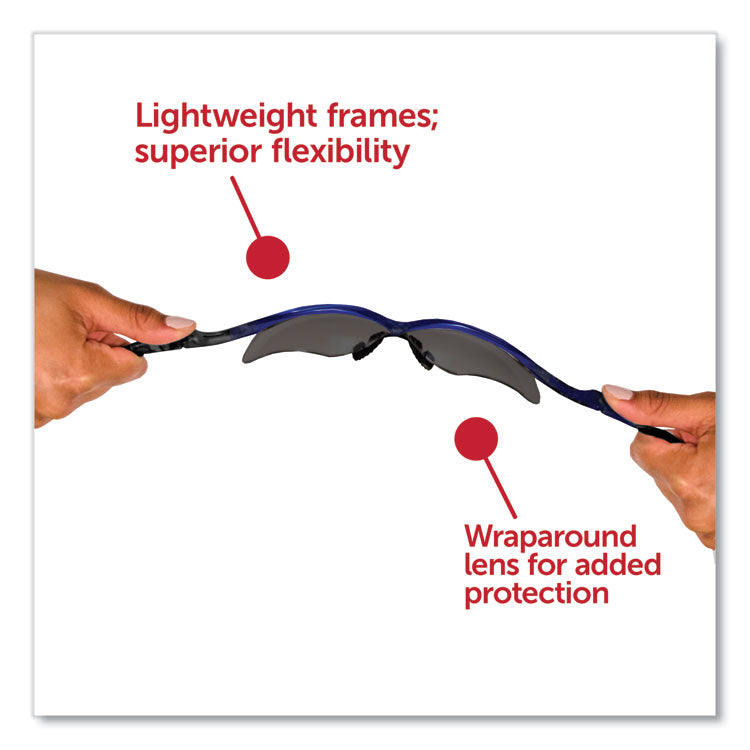 Nemesis Safety Glasses, Metallic Blue Half Frame, Smoke Dual Lens, 12/Box